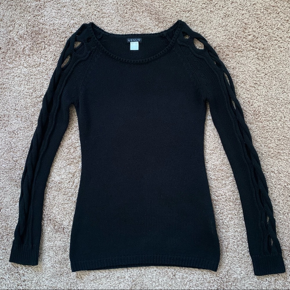 Venus Black Braided Sleeve Sweater - Picture 3 of 13